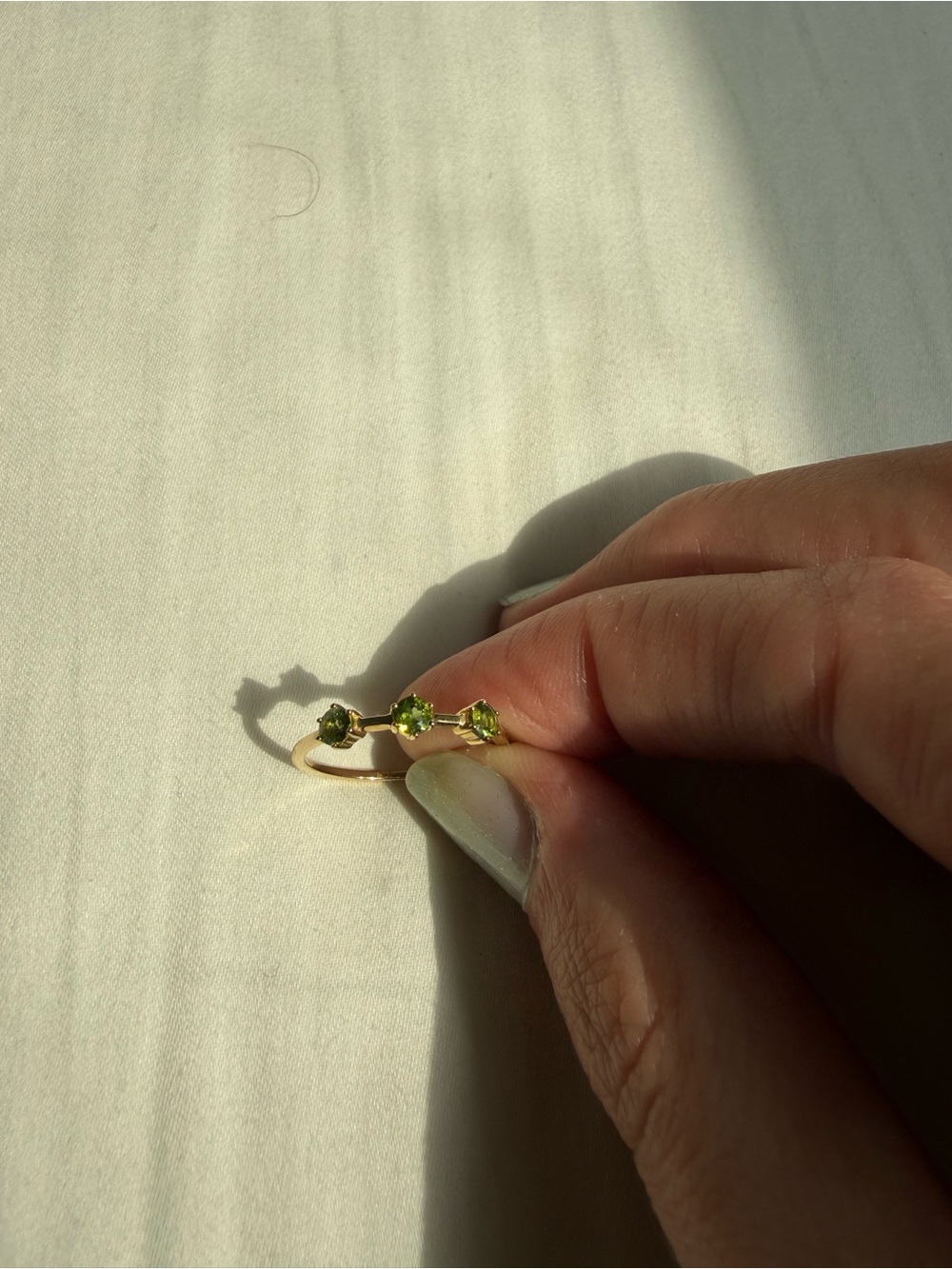 Local Eclectic Solid Gold Tourmaline Trio Stacking Ring Light Green size 6 - Picture 4 of 8